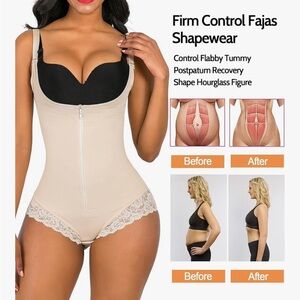 Ivory Shapewear Bodysuit with Front Zipper